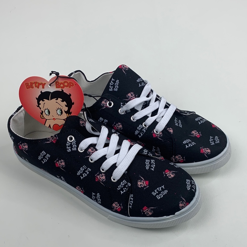 Betty Boop Sneakers Black Pink Size 9 Lace up Betty Boop Logo New NWT